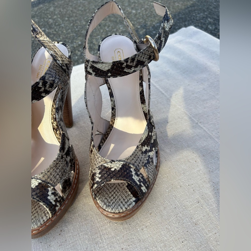 VINTAGE COACH snakeskin leather chunky wooden heel sandal. Size 7 - Picture 8 of 13